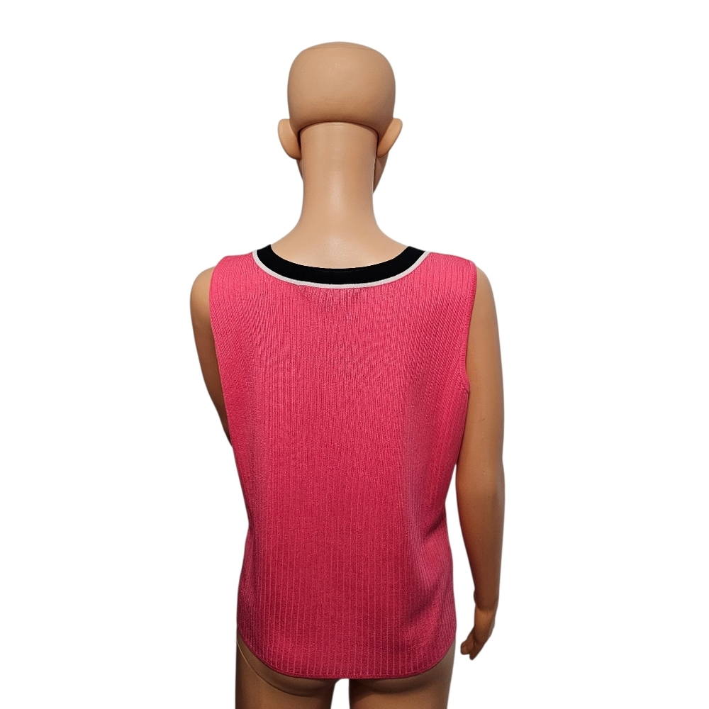 Ming Wang Two Piece Pink/Black Ribbed Knit Cardigan and Tank Dopamine Set M/L - Picture 6 of 10